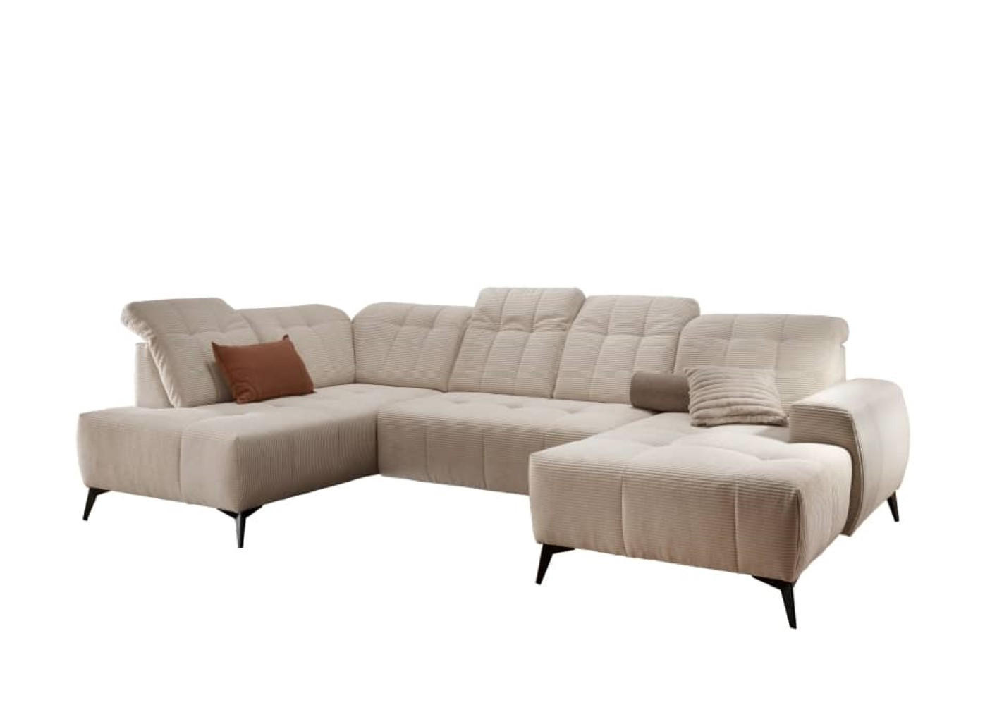 WOHNLANDSCHAFT mit elektrisch verstellbare Relaxfunktion, Cord-Stoff - Beige/Schwarz, Textil/Metall (337/104/200cm) - myHomelando