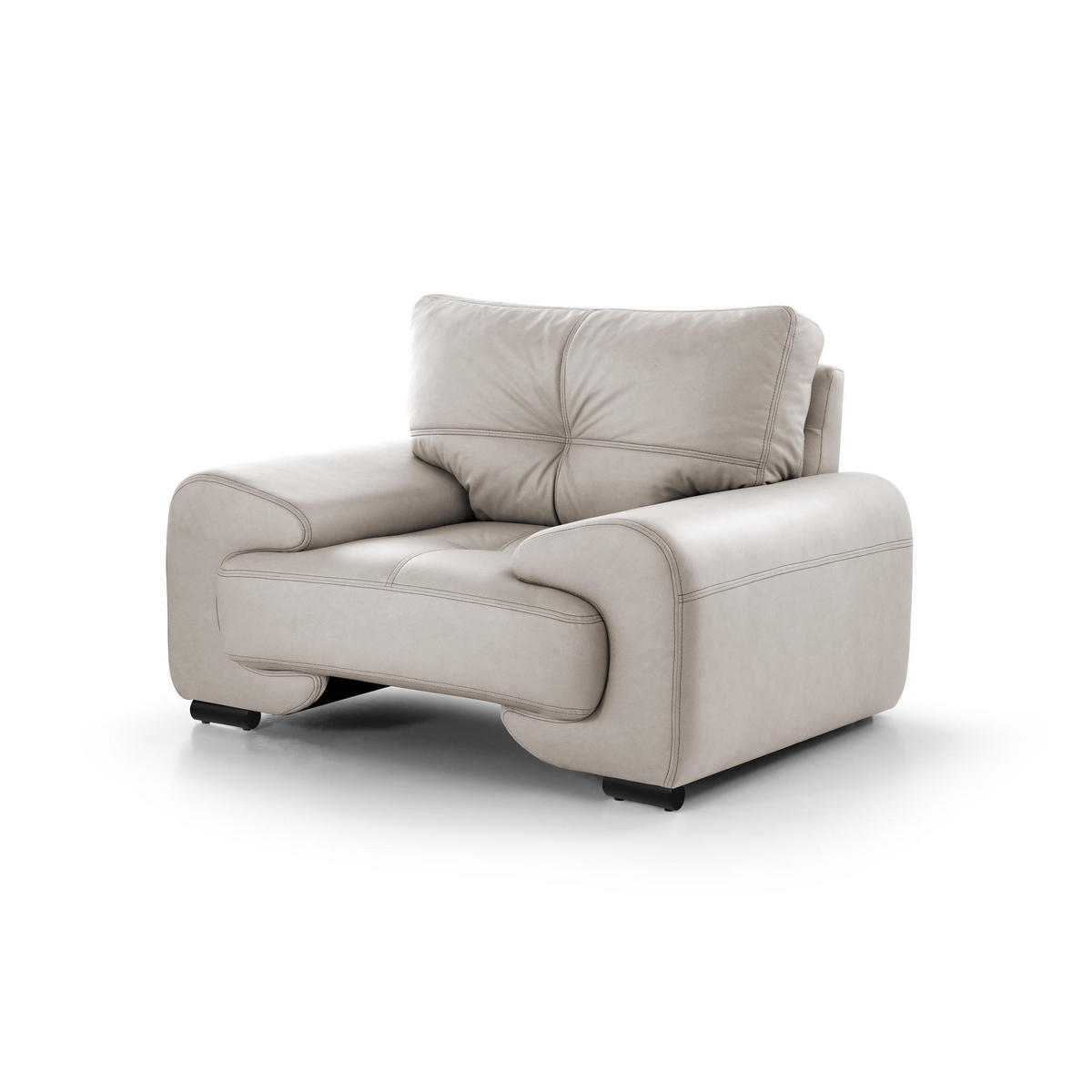 SITZGARNITUR Omega, zwei Sofas und Sessel, aus Kunstleder, Beige - Beige/Schwarz, Leder (225/88/98cm) - Beautysofa