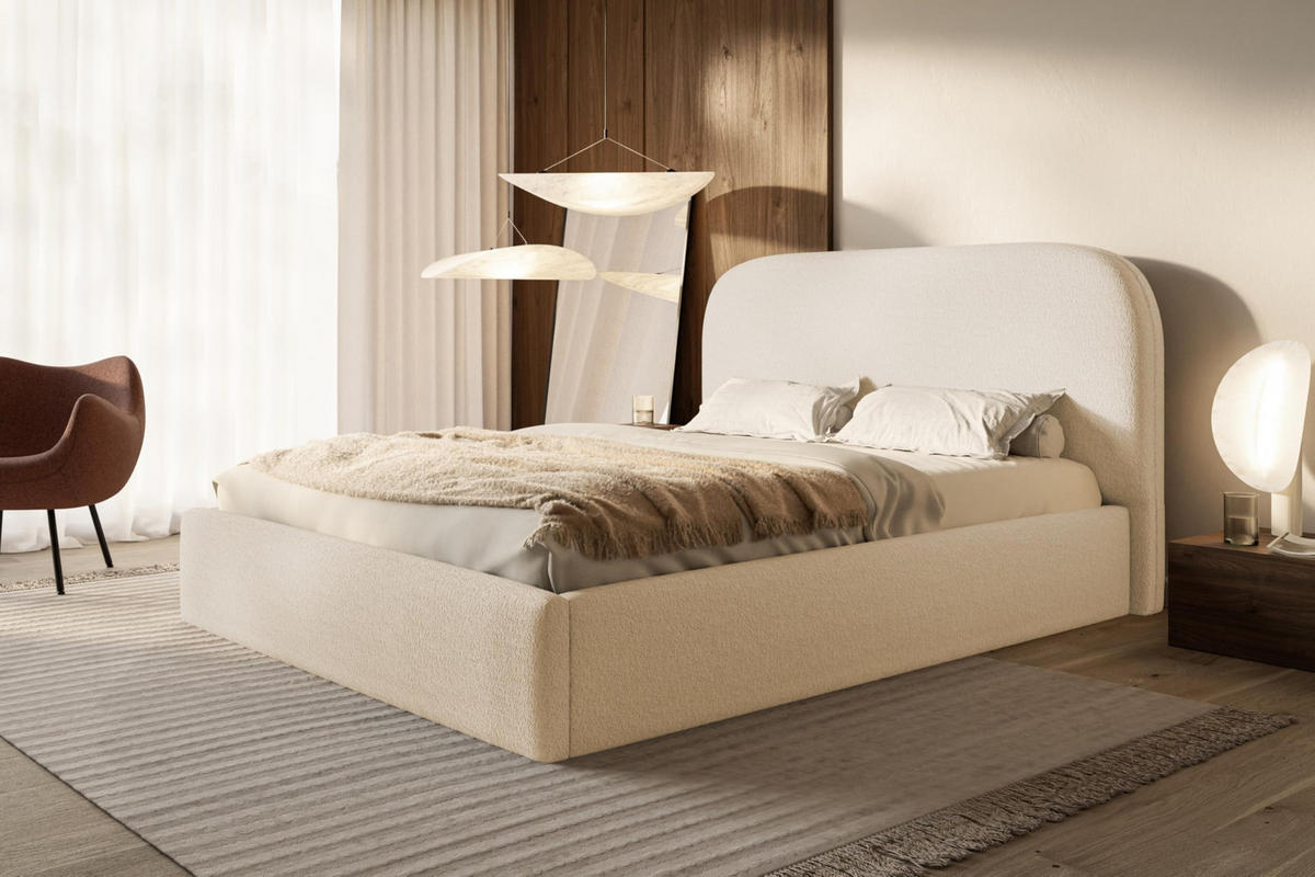 BETT 180x200 - Polsterbett mit Bettkasten und Holzrahmen - Modern Betten - Kuscheliger Catch-Me-Stoff - Kollektion Verona - Beige - Beige, Holz/Textil (180/200cm) - Alpi-Möbel