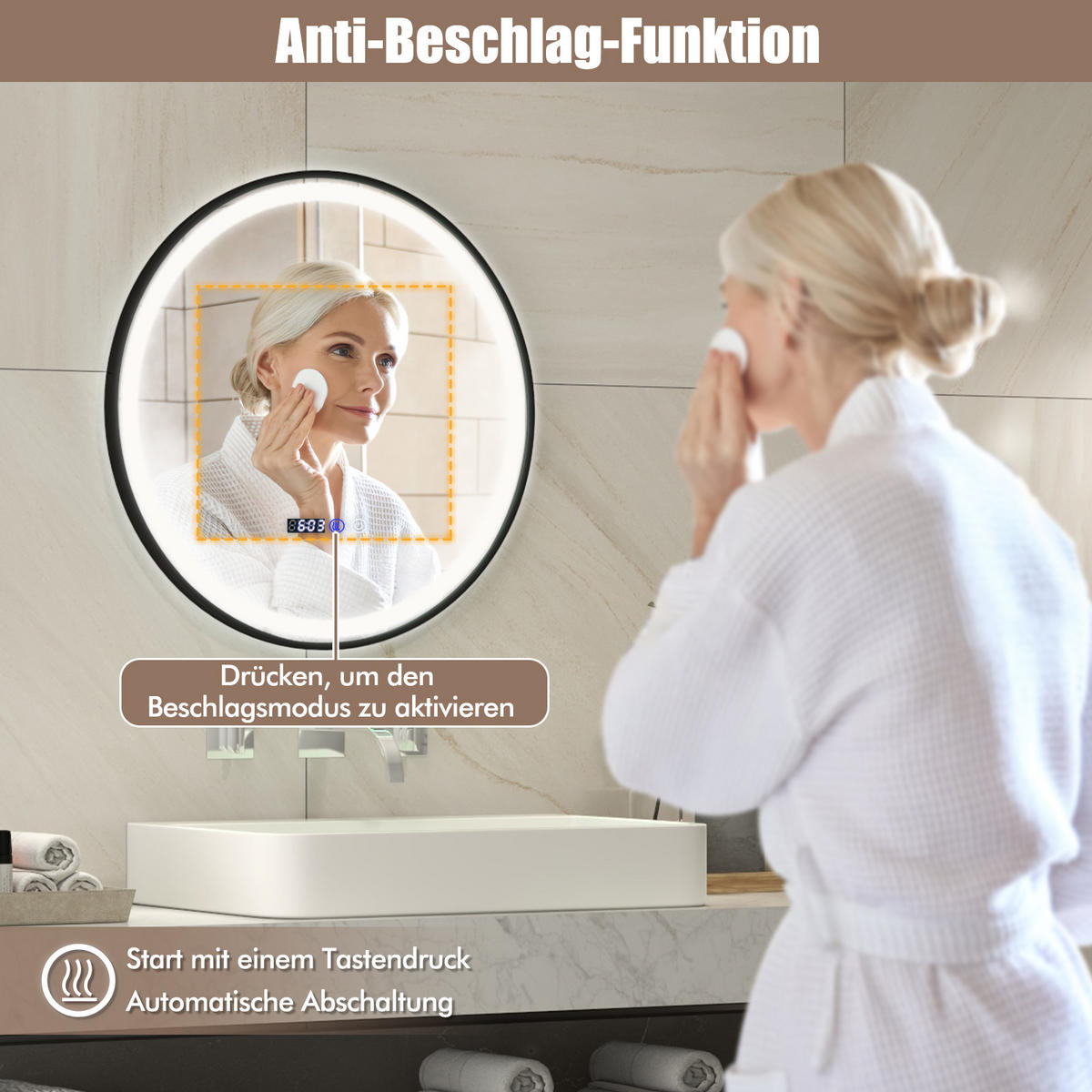 BADEZIMMERSPIEGEL Silber - Silberfarben, Glas (60/4/60cm) - COSTWAY