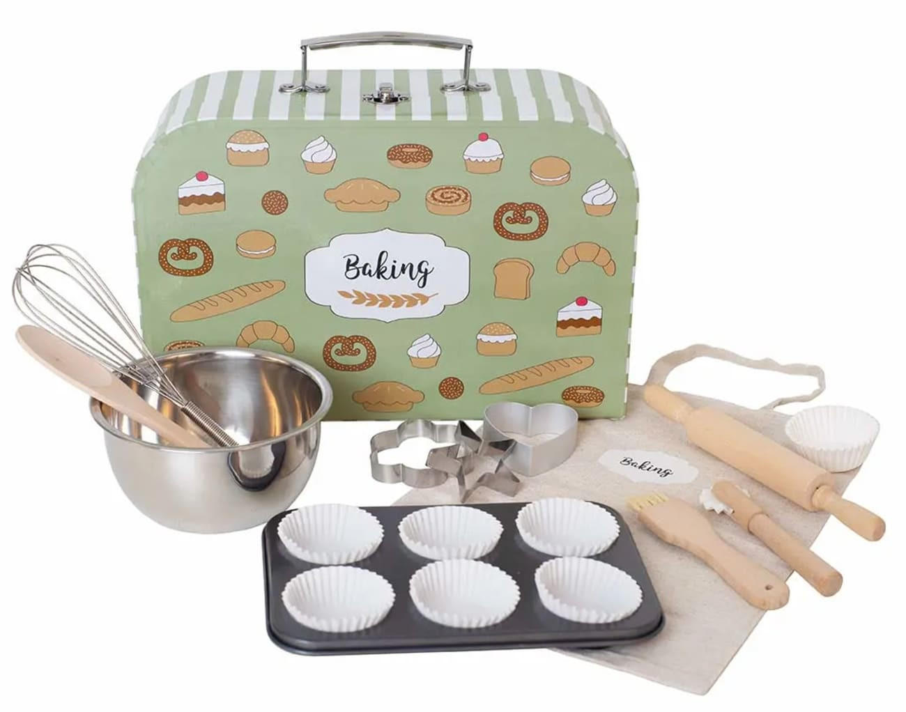 SPIELKÜCHEN ZUBEHÖR, Jabadabado, Backset im Koffer, 13-teilig - Naturfarben, Holz (9/20/29cm) - ich-zapfe