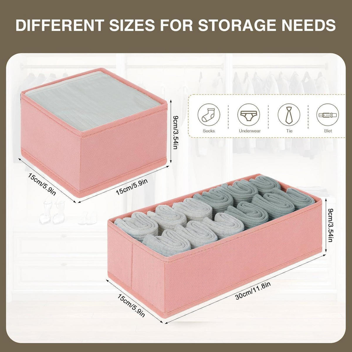 SCHUBLADEN Organizer faltbar für Kleiderschrank, 12-teilig Rosa - Rosa, Textil (15/9/30cm)