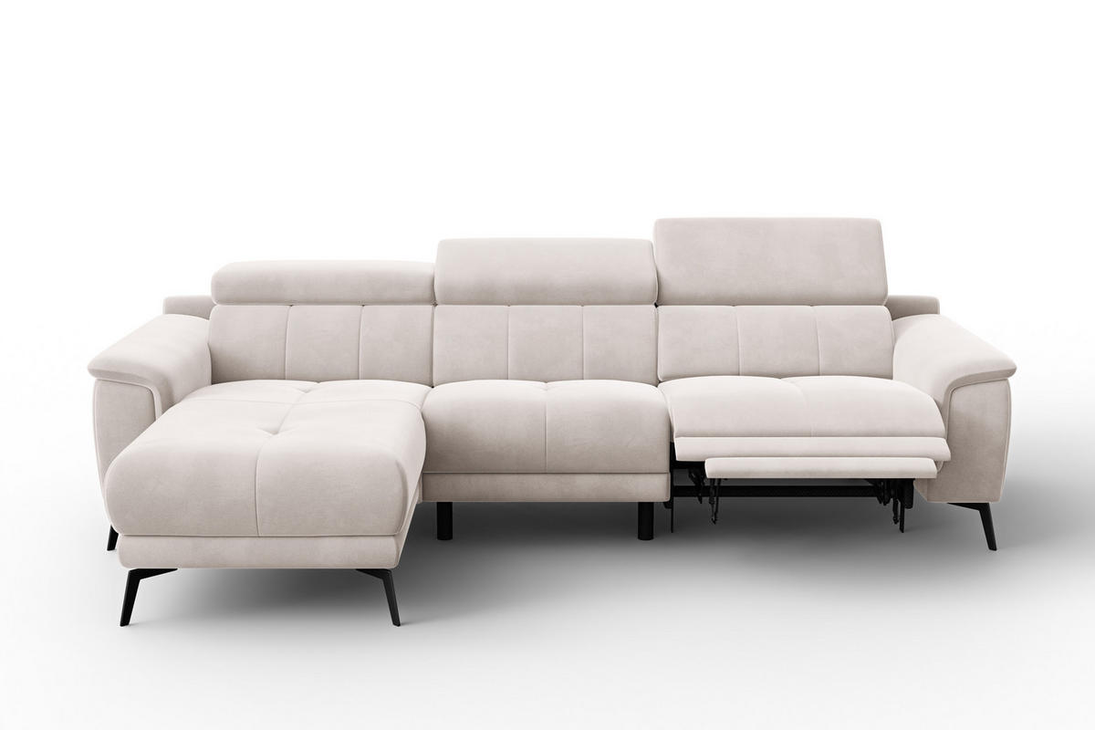 ECKSOFA FIERO 4-Sitzer LINKS, Beiger Veloursstoff - Beige/Schwarz, Holz/Textil (288/170cm) - Courtois Laville