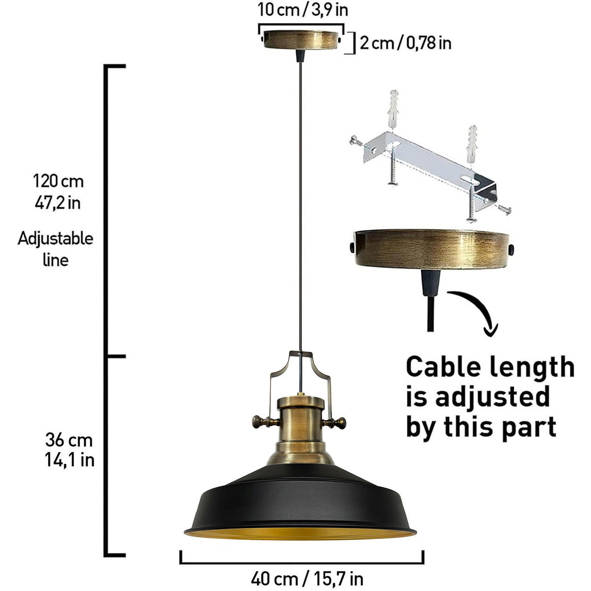 HÄNGELAMPE Asletl Industrial 40/36 cm - Schwarz, Metall (40/36cm) - Bamyum