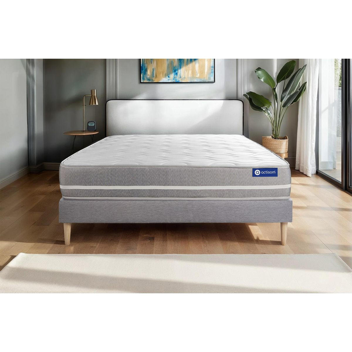BETT Actimemo touch Memory-Schaum 200 x 200 cm h1 - Kit Bettgestell Grau - Beige/Grau, Karton/Holz (200/200cm) - ACTISOM