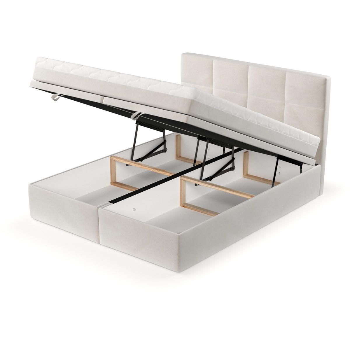 BOXBETT Tessa 180/200 cm Creme im Paros Stoff - Creme/Schwarz, Holz/Holzwerkstoff (180/200cm) - AltaBeds