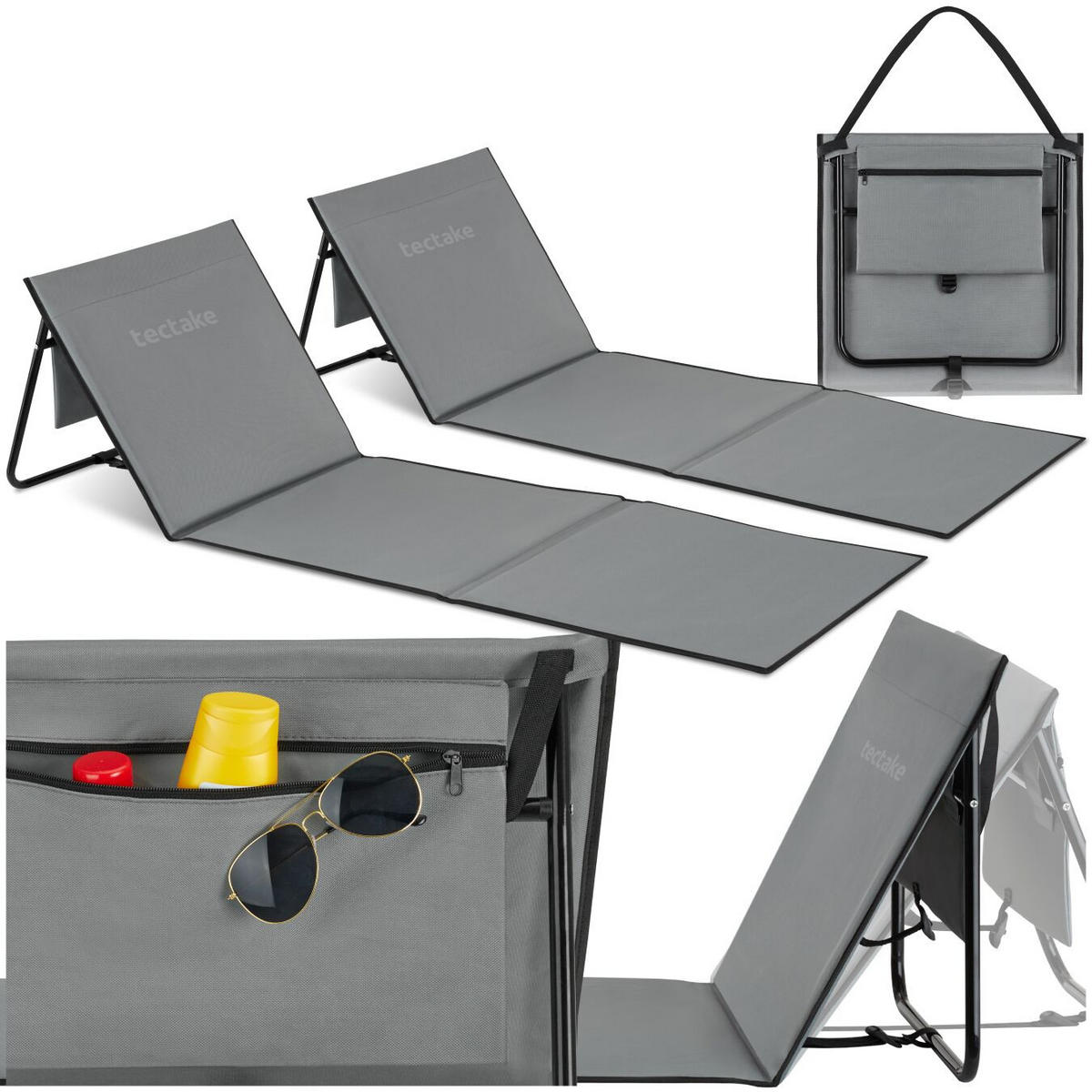 STRANDMATTE 2er Set Mina, inkl. Aufbewahrungstasche, grau/blau - Blau/Grau, Textil (52.5/1.7/157cm) - tectake