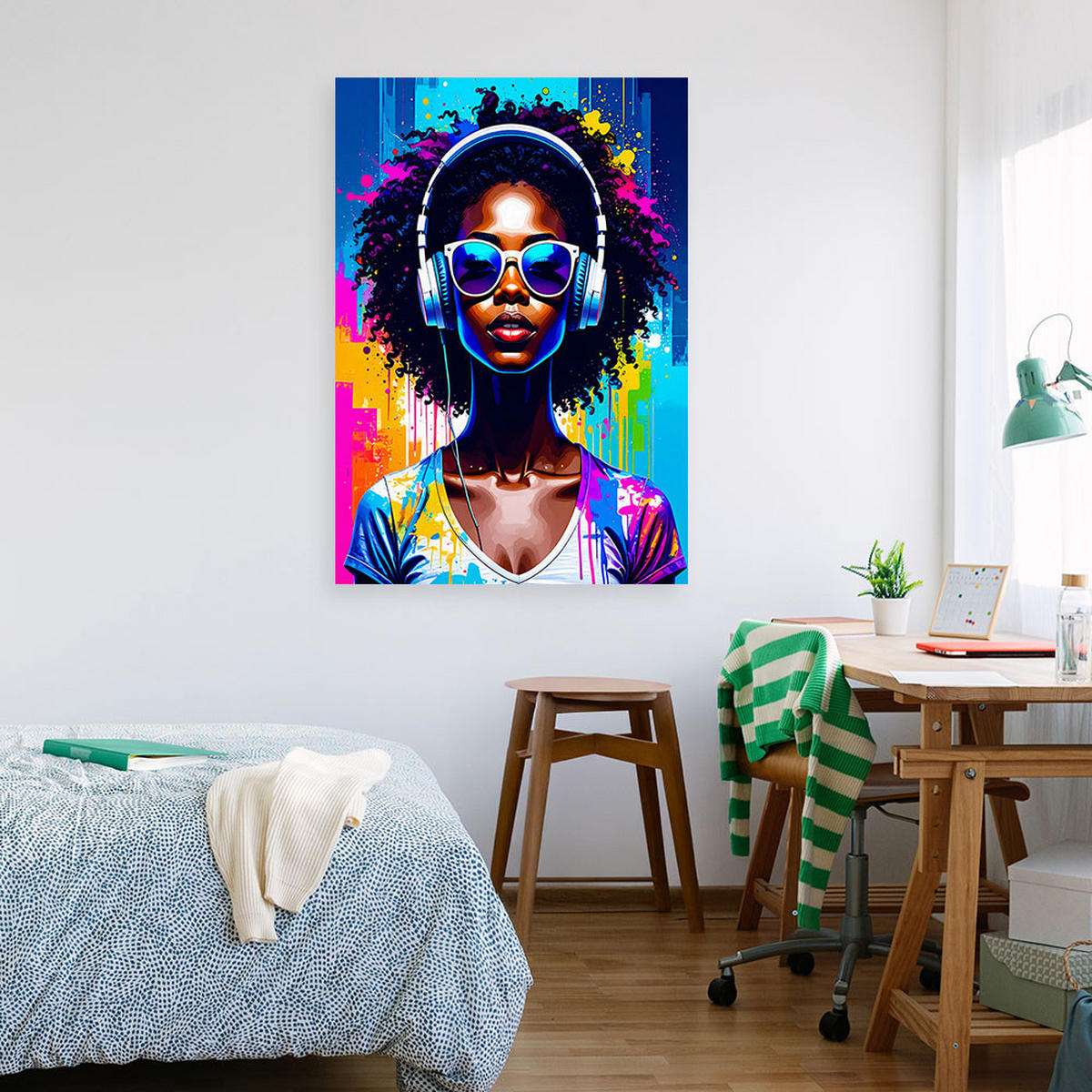 LEINWANDBILD Abstrakt Frau DJ Musik 80x120cm - Multicolor, Textil (80/120cm) - Feeby