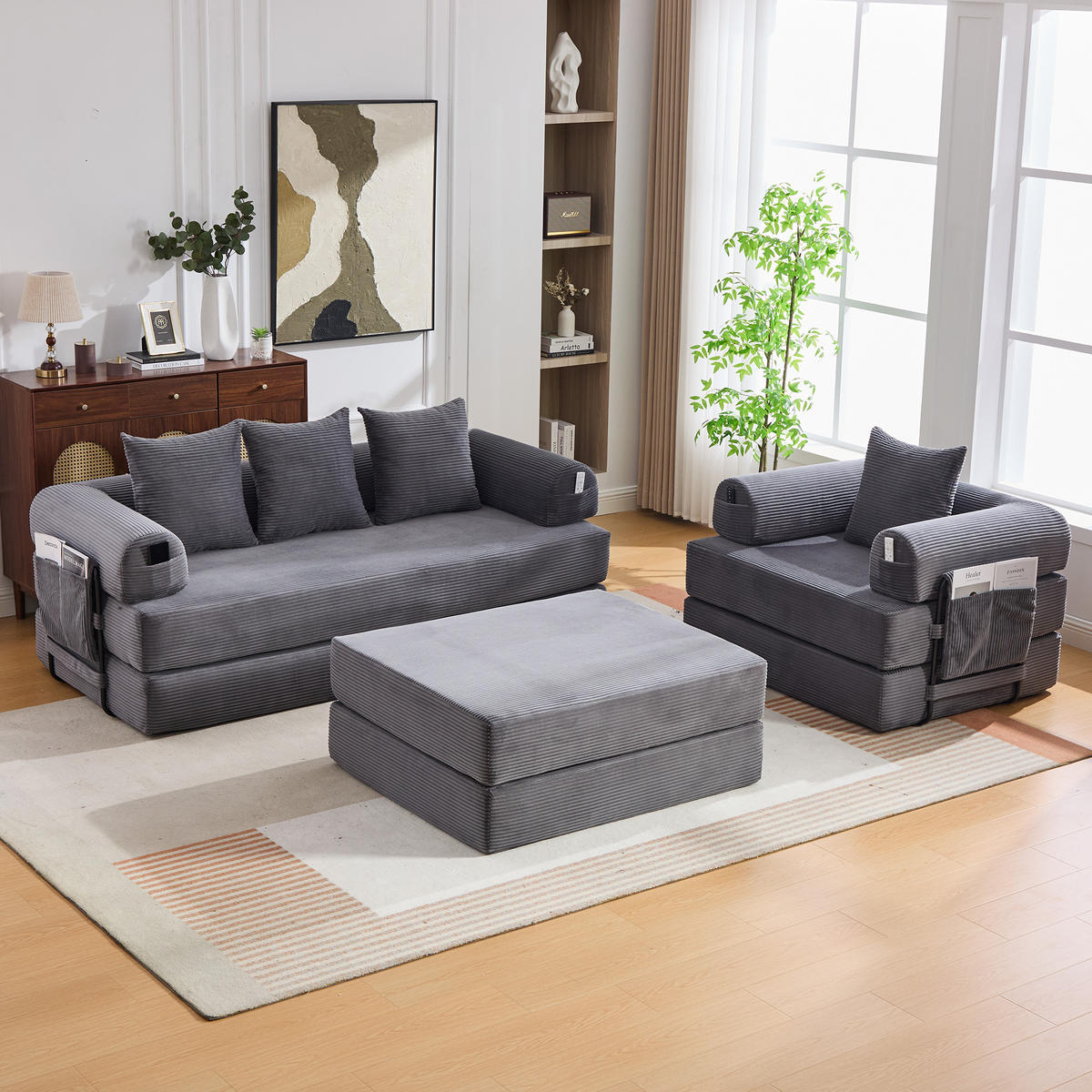 SITZGARNITUR DE-33801 modular mit Hocker Dunkelgrau - Dunkelgrau, Metall (200/67/190cm) - ComfortXL