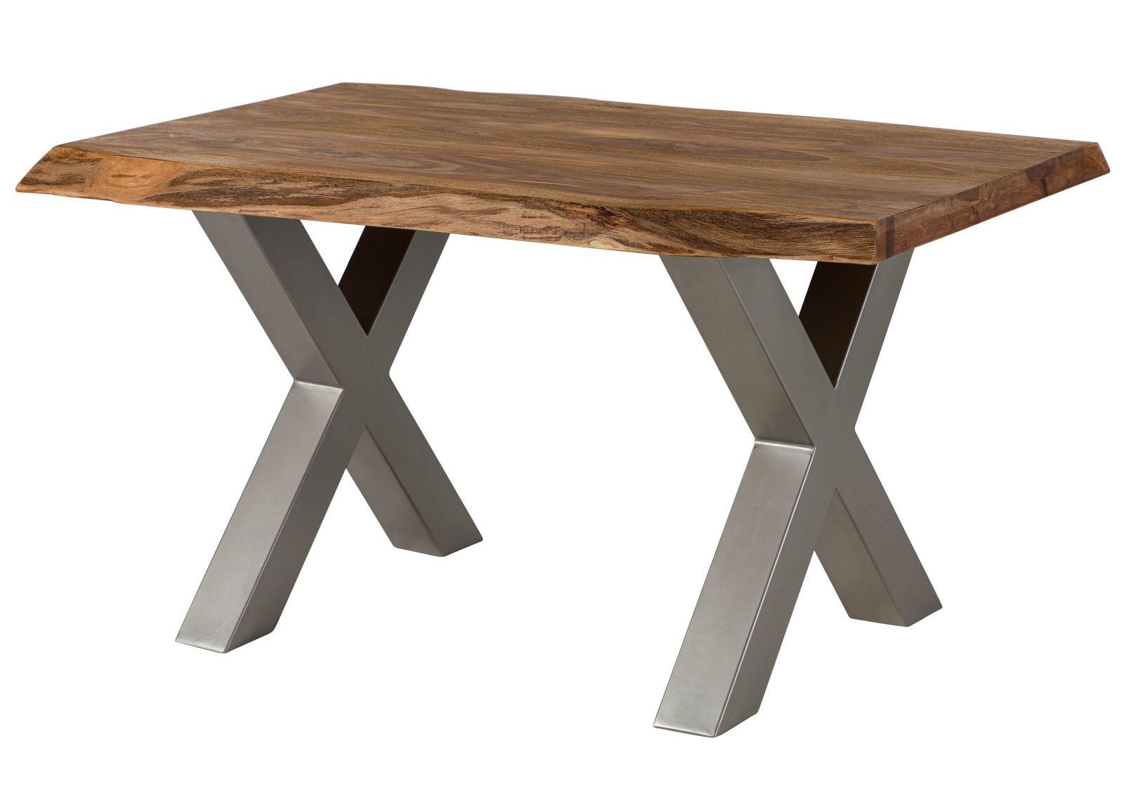 BAUMTISCH Sheesham 160x90x77 natur gebeizt / X-Beine silber matt FREEFORM 5 - Silberfarben/Naturfarben, Holz (160/90/77cm) - Massivmoebel24