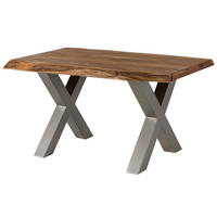BAUMTISCH Sheesham 160x90x77 natur gebeizt / X-Beine silber matt FREEFORM 5 - Silberfarben/Naturfarben, Holz (160/90/77cm) - Massivmoebel24