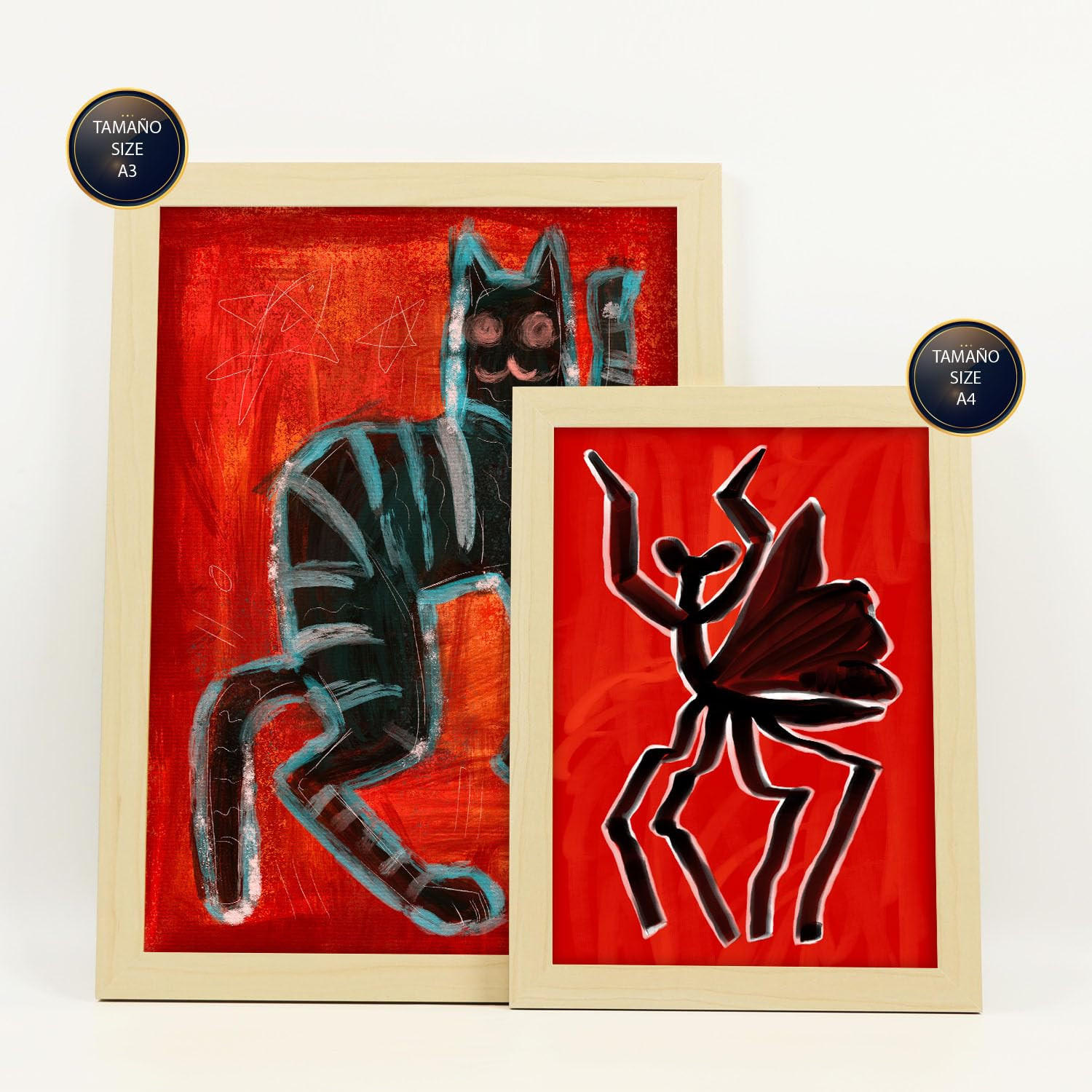POSTER Set Mit 6 Kreaturen Frames 1 In Tiere Abstracts Ästhetische Dekorative Gemälde Für Ihr Wohnzimmer Zuhause A3 & A4 Rahmen Aus Hellem Holz - Beige, Papier (29/3cm) - Nacnic