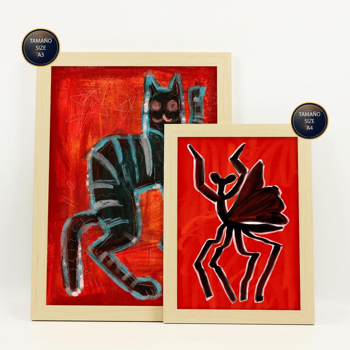 POSTER Set Mit 6 Kreaturen Frames 1 In Tiere Abstracts Ästhetische Dekorative Gemälde Für Ihr Wohnzimmer Zuhause A3 & A4 Rahmen Aus Hellem Holz - Beige, Papier (29/3cm) - Nacnic