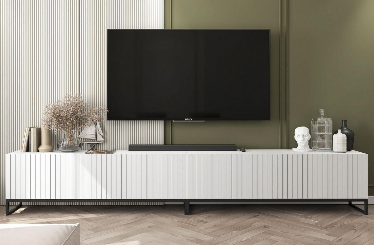 TV-LOWBOARD 2er-Set Elpis Weiß matt mit schwarzem Metallrahmen 150 cm - Schwarz/Weiß, Holzwerkstoff/Metall (300/51.5/36.5cm) - Meble Lindner