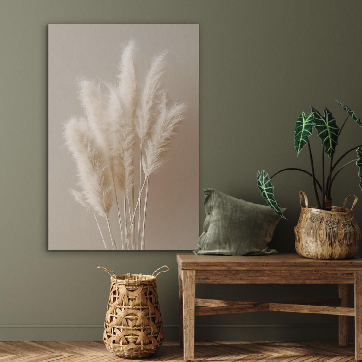 AKUSTIKBILD Pampasgras - Federn - Pastell - Weiß Wanddeko 60x90 cm - Naturfarben, Kunststoff (60/90/0.9cm) - MuchoWow