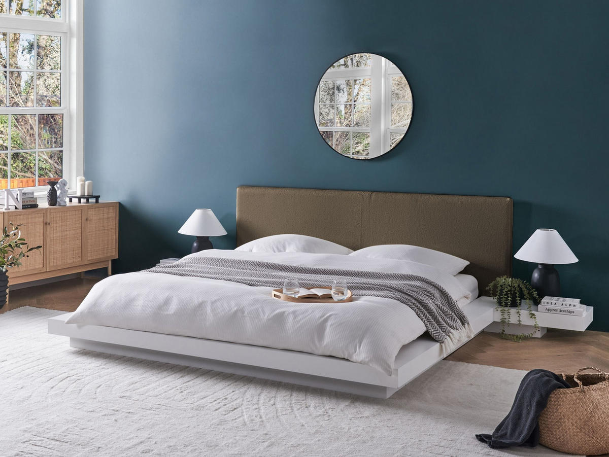 BETT mit Lattenrost 160/200 cm MDF-Platte Taupe Zen - Taupe, Holzwerkstoff (160/200cm) - Beliani