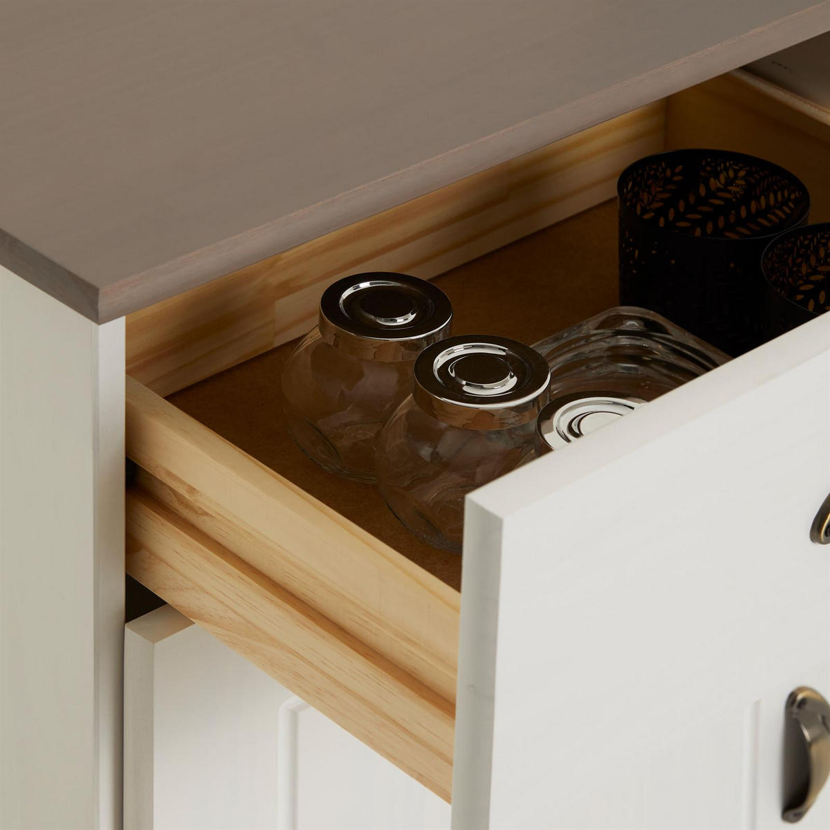 APOTHEKERKOMMODE COLMAR - Taupe/Weiß, Holz (91/79/39cm) - IDIMEX