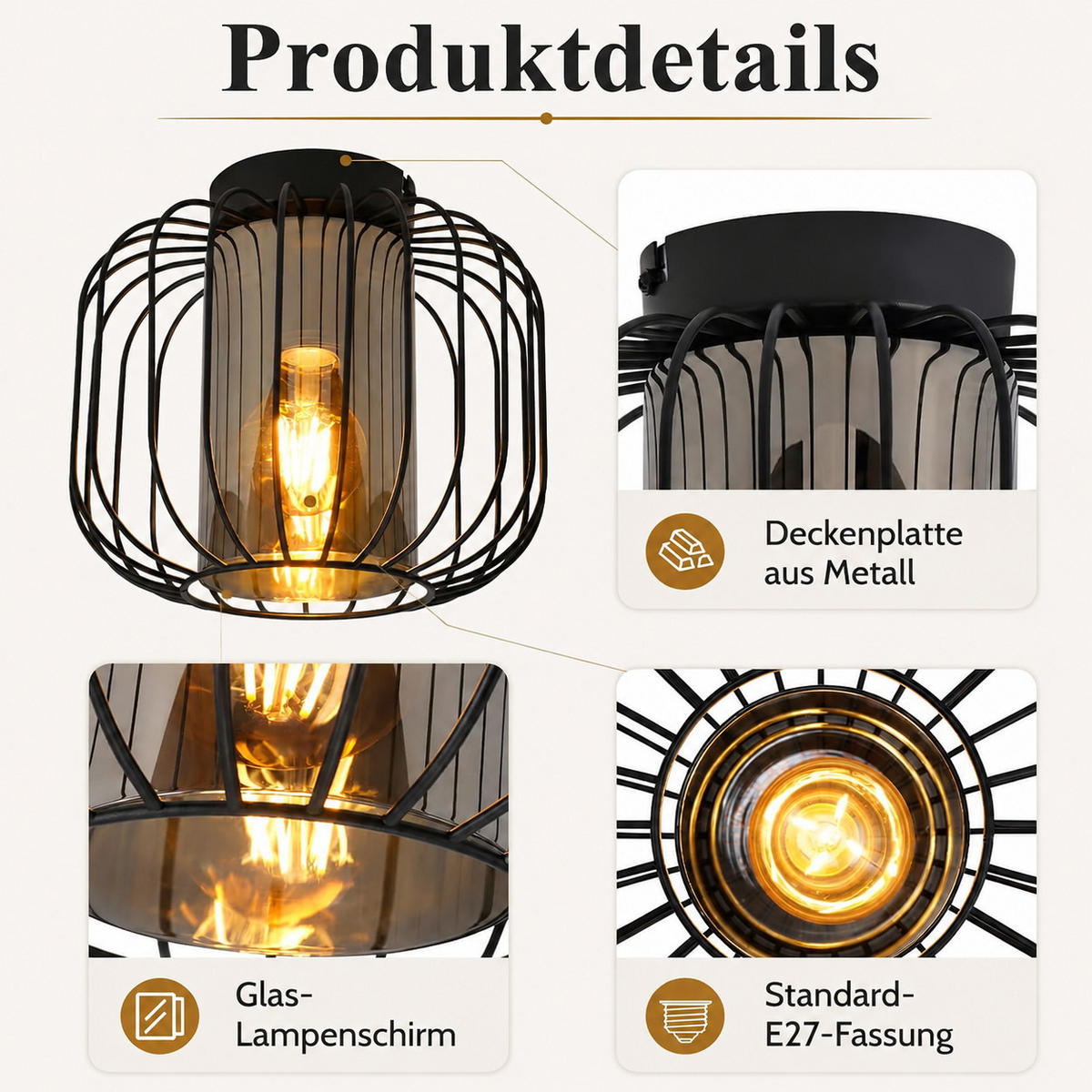 DECKENLEUCHTE Noxlar 15/15/20.5 cm - Schwarz, Glas/Metall (15/15/20.5cm) - ZMH