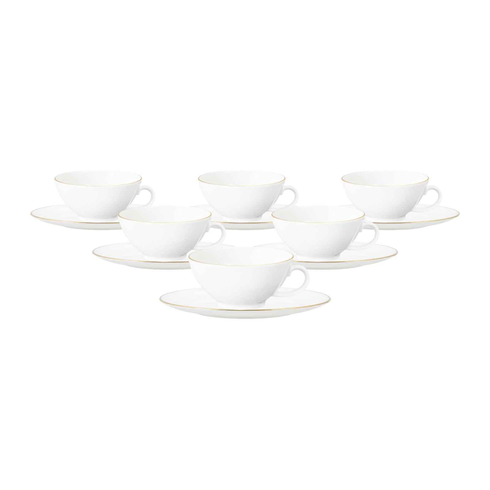 TEETASSEN MIT UNTERTASSEN Liberty Goldrand weiß-gold 140 ml 6er Set - Goldfarben/Weiß, Keramik (0.14L) - Seltmann Weiden