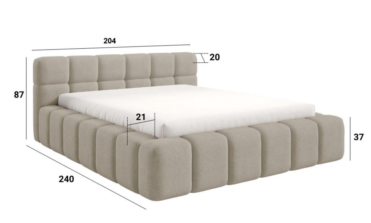 POLSTERBETT NUBO Premium 160x200 cm mit Bettkasten – PERFECT HARMONY 02 - Creme, Holz (160/200cm) - Dekori_Interiors