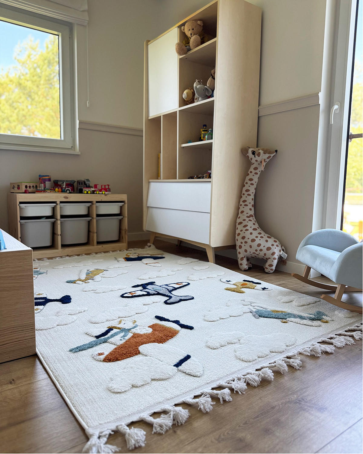 KINDERTEPPICH Buffo Aereo Mazovia 80x150cm Beige Creme Flugzeug Mittelflor mit Fransen - Multicolor/Creme, Textil (80/150cm) - Mazovia