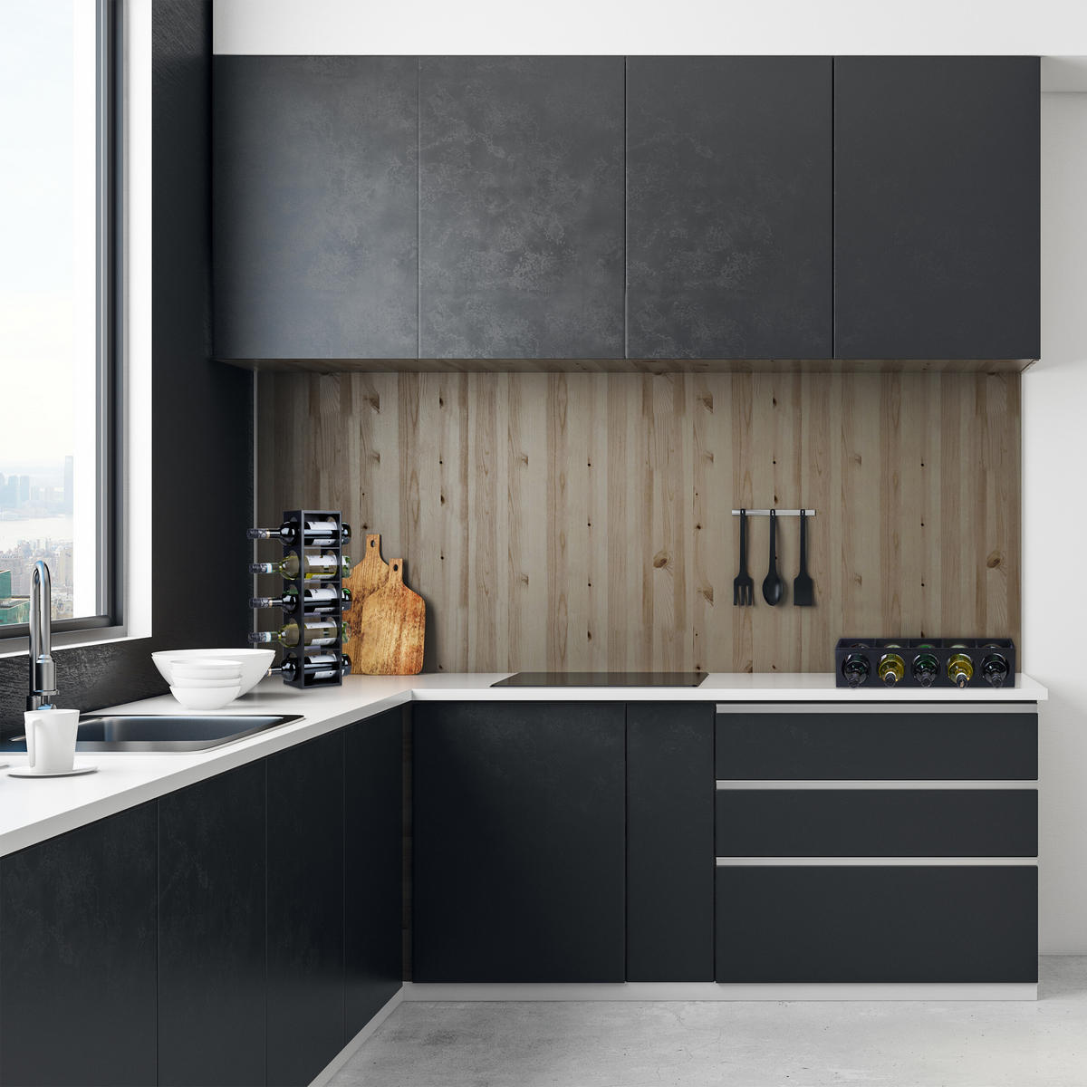 2xWEINREGAL - Schwarz, Holz (14/53/12cm) - Relaxdays