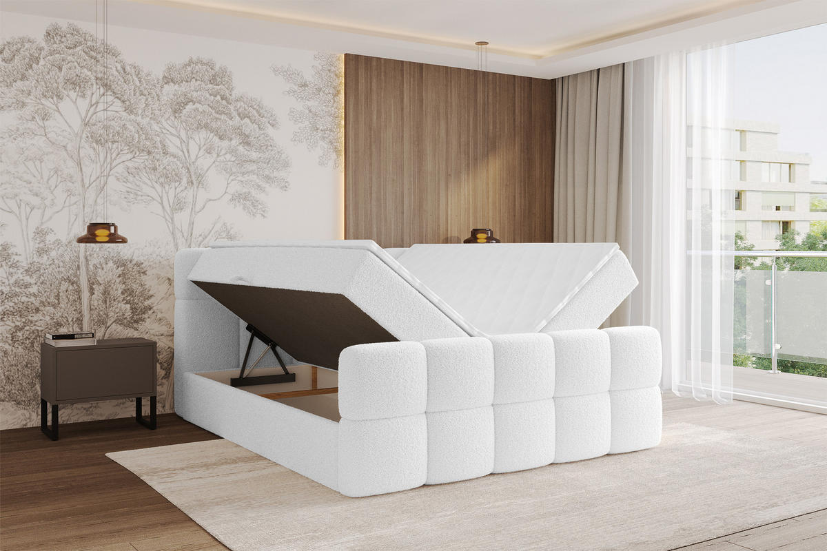 BOXBETT mit Matratze H3 - FAMA-Z - 160x200 cm Weiß Quelle - Weiß, Holzwerkstoff (160/200cm) - ALTDECOR