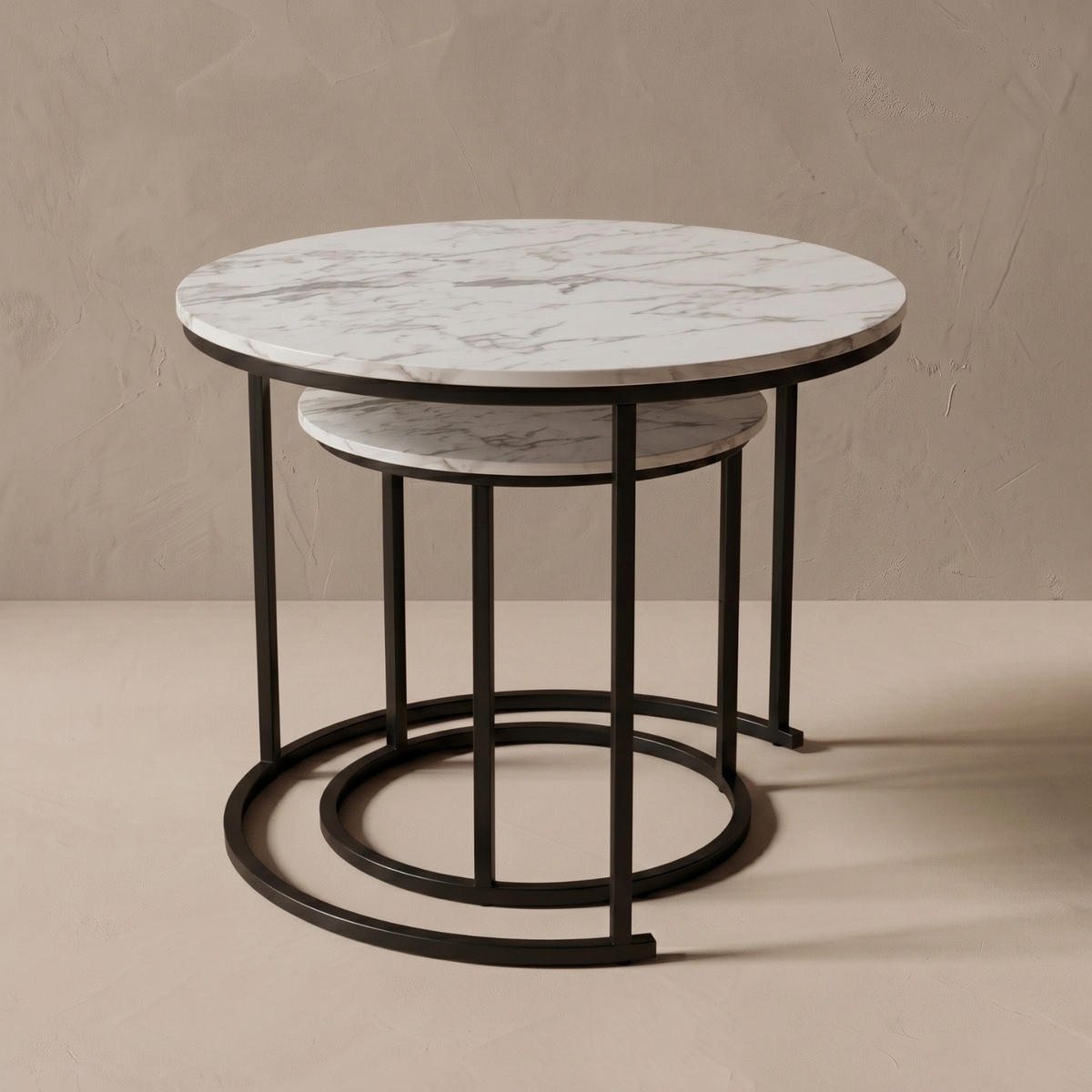 COUCHTISCH 2er-Set rund Schwarz, Weiß - Weiß, Metall (60/60/50cm) - SCENA LIVING