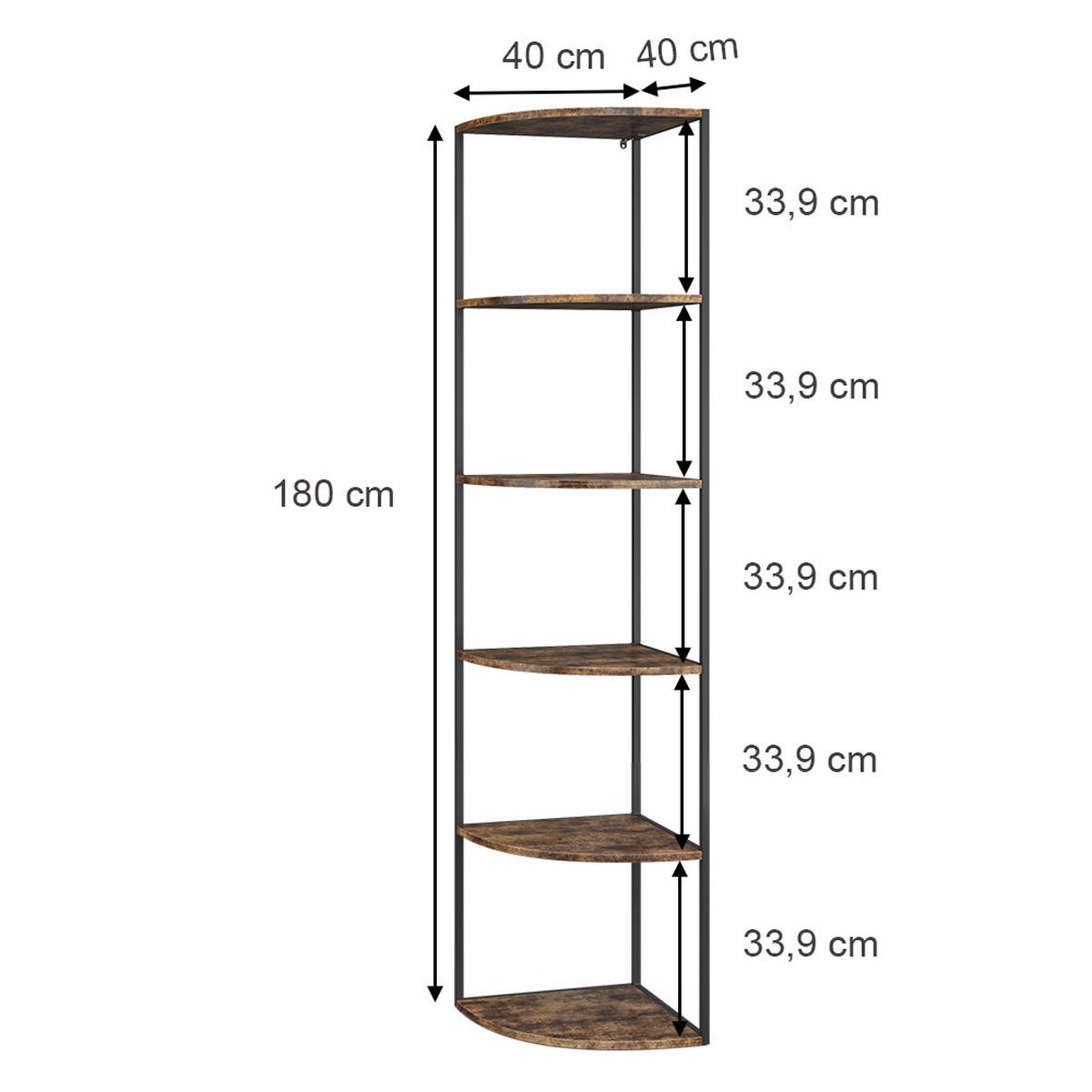 BÜCHERREGAL Fyrk Antikholz 40 x 180 cm - Eichefarben/Schwarz, Holzwerkstoff (40/180/40cm) - Vicco