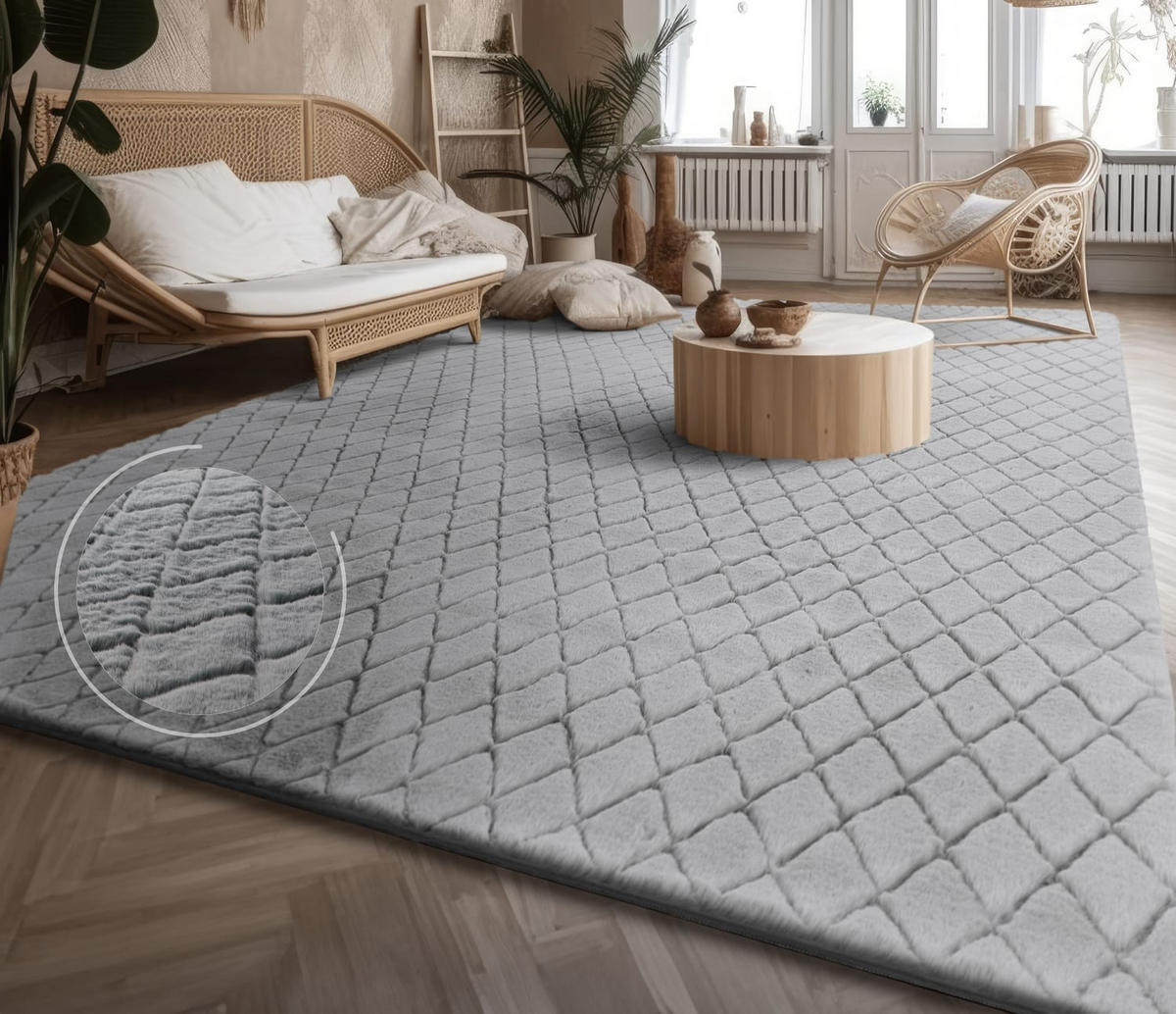HOCHFLORTEPPICH Rauten Grau 60 x 100 cm - Grau, Kunststoff (60/100cm) - TT Home