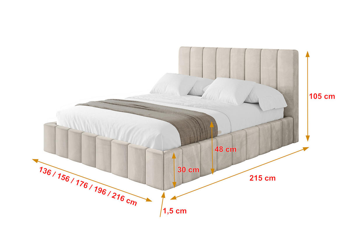 POLSTERBETT mit Bettkasten und Lattenrost, Boxbett ohne Matratze - FINO 180x200 Beige - Beige, Holzwerkstoff/Textil (180/200cm) - ALTDECOR