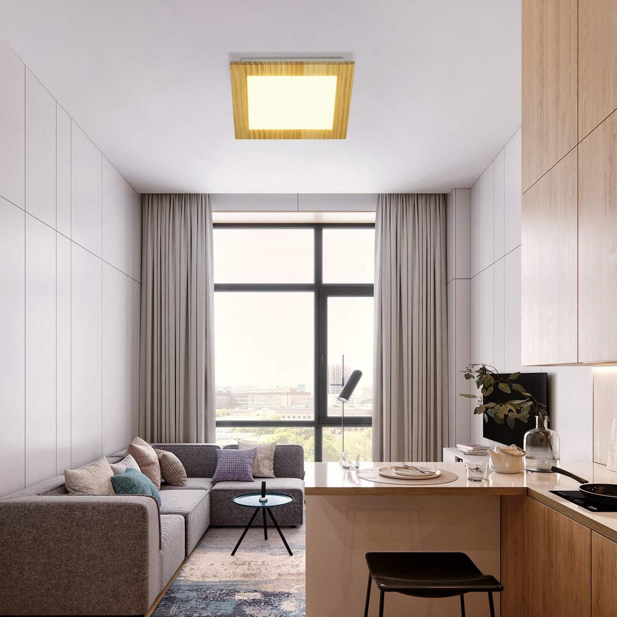 LED-DECKENLEUCHTE Heinrich 30/30/5 cm - Braun, Holzwerkstoff (30/30/5cm) - Nettlife