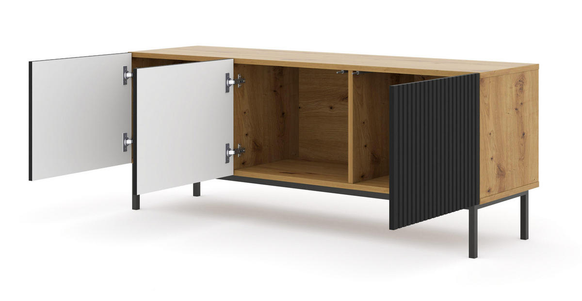 TV-LOWBOARD BEIGE - Beige/Schwarz, Holzwerkstoff (150/58/42cm) - FURNLUX
