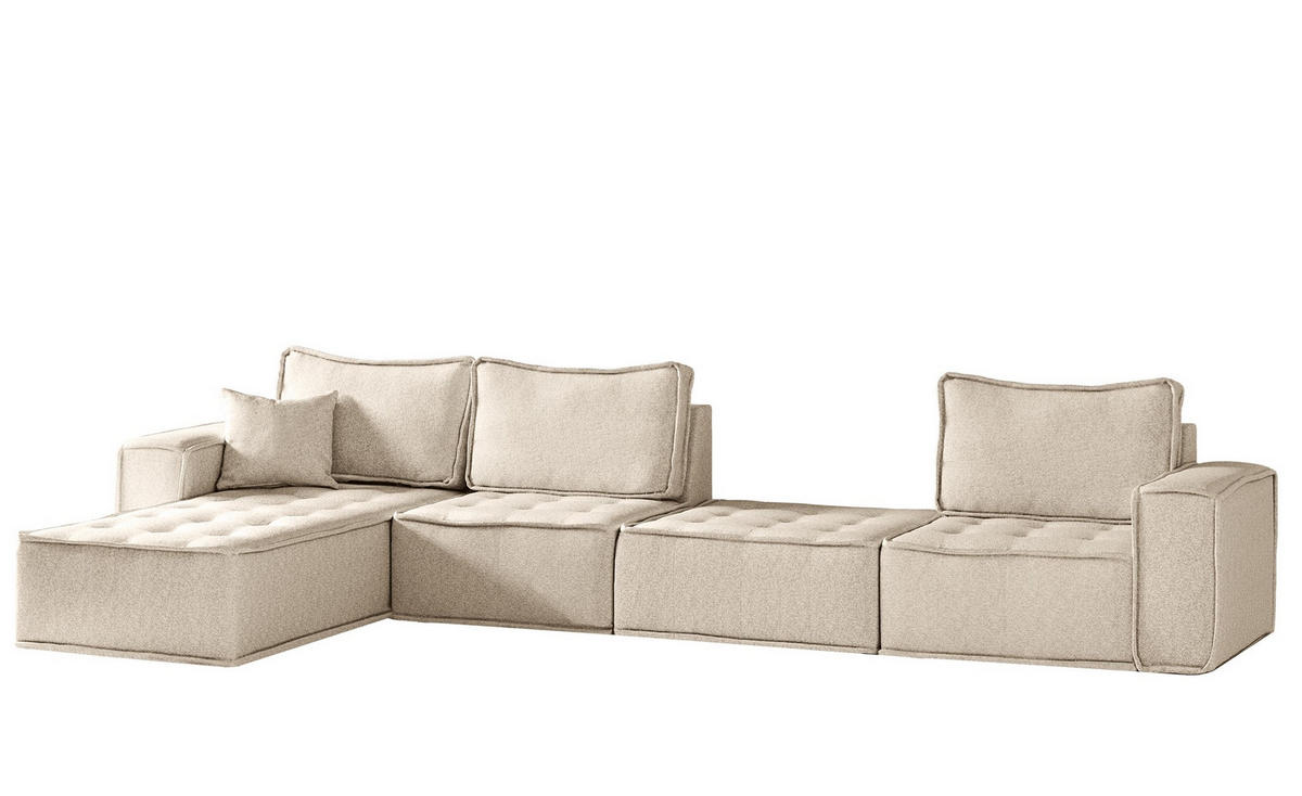 ECKSOFA Sande Xl In Raven - Creme, Holzwerkstoff/Textil (372/192cm) - Fun Möbel