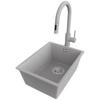 GRANITSPÜLE London Slim, 2-er set Grau 36/47 cm 1 Becken + Küchenarmatur 40/20 cm + Ablauf-Set ab 40er Unterschrank - Chromfarben/Grau, Kunststoff (36/20/47cm) - Primagran