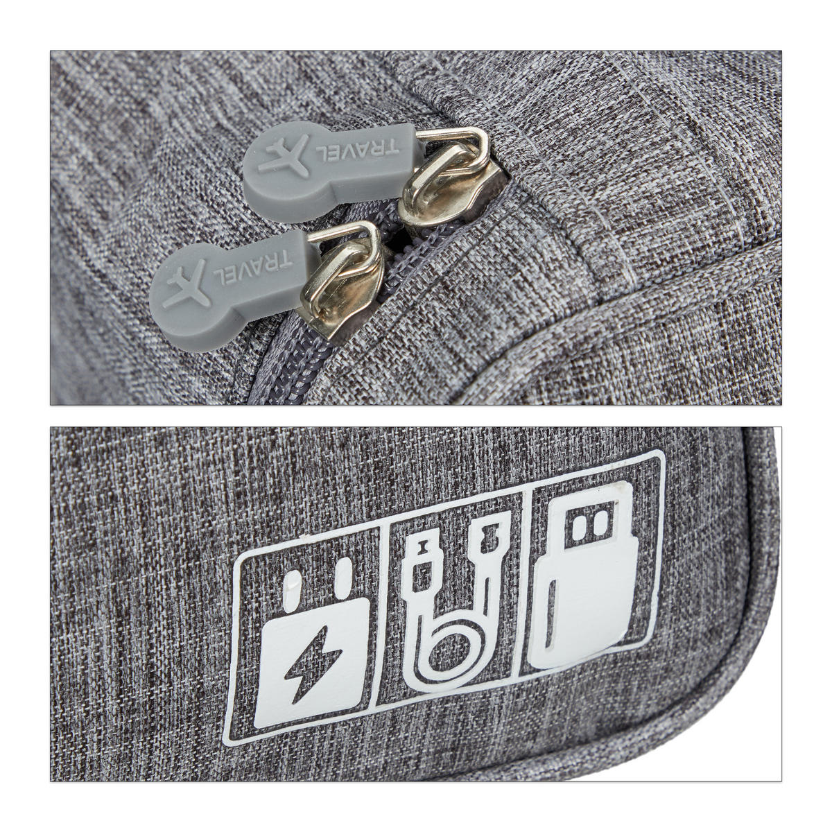 KABELTASCHE - Grau, Textil (25/11/20cm) - Relaxdays