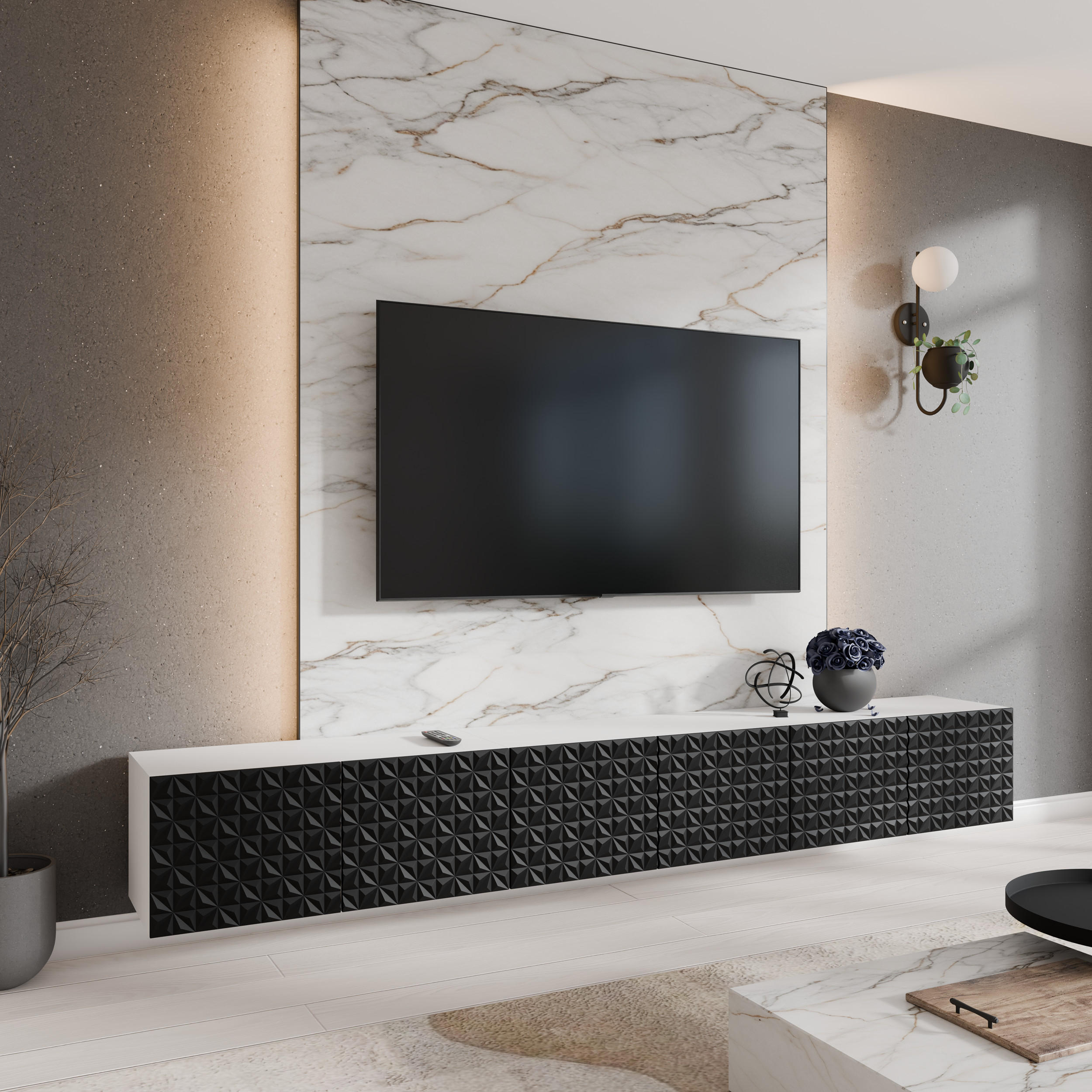 TV-SCHRANK CALI - Schwarz/Weiß, Holzwerkstoff (300/41/40cm) - Meblini