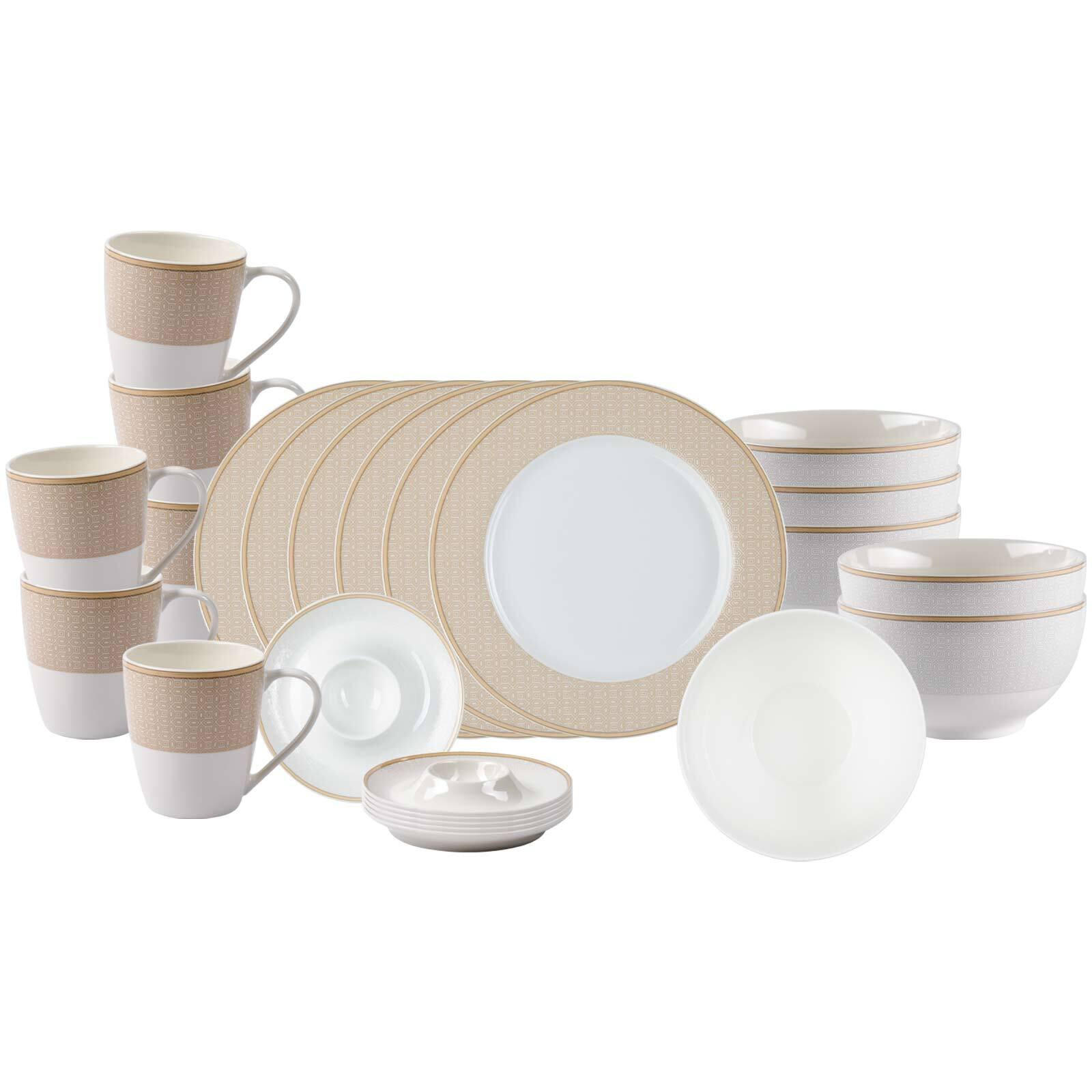 FRÜHSTÜCKSSERVICE Geo beige 24er Set - Beige, Keramik (2/2/2cm) - Ritzenhoff Breker