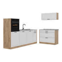 KÜCHENZEILE R-Line, Weiß Landhaus/Goldkraft Eiche, 220 cm Arbeitsplatte Marmor - Eichefarben/Weiß, Holzwerkstoff (220/143/60cm) - Vicco