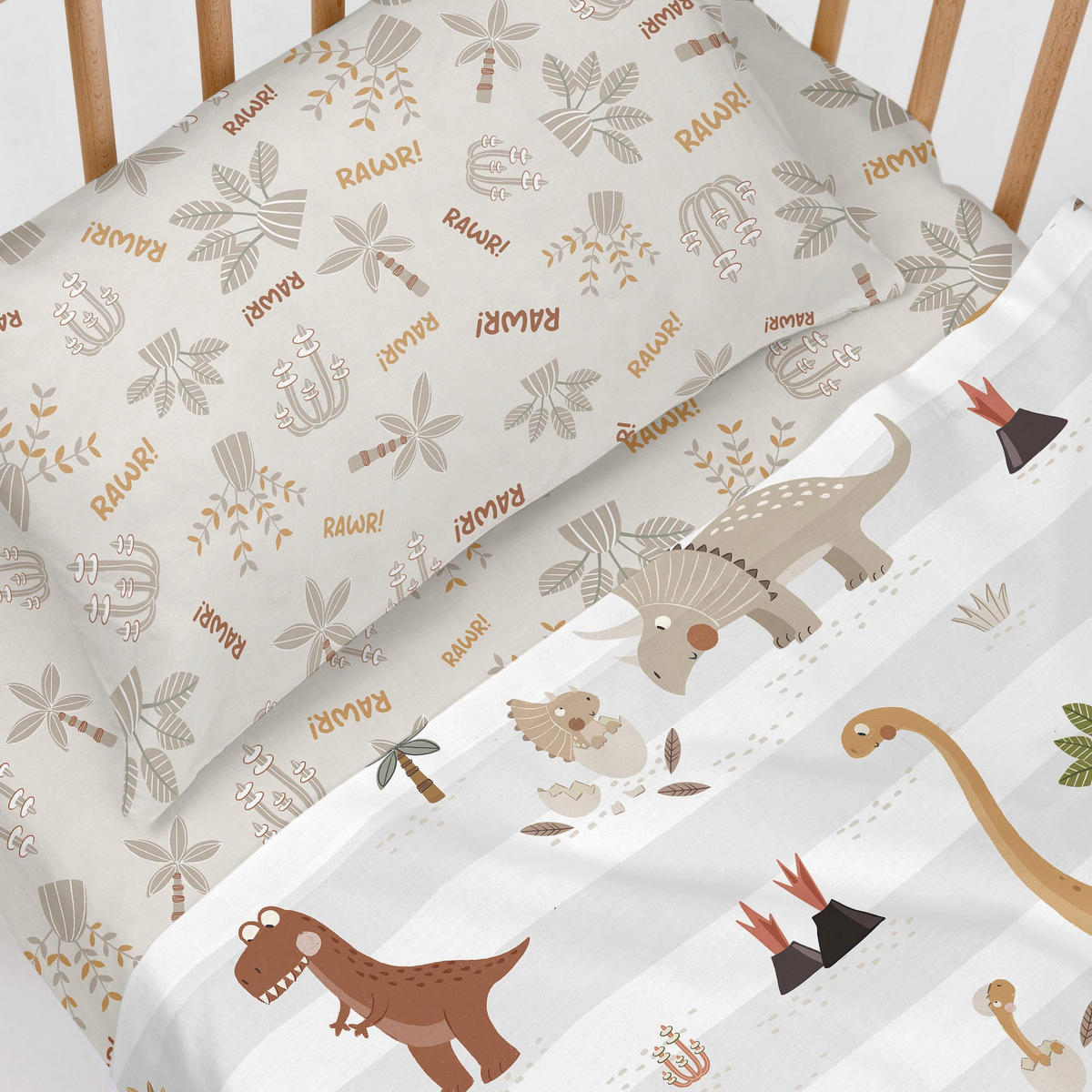 BETTWÄSCHE 2er-Set teiliges dino family 100x130 cm (kinderbett) mehrfarbig - Multicolor, Textil (100/130cm) - Happy Friday