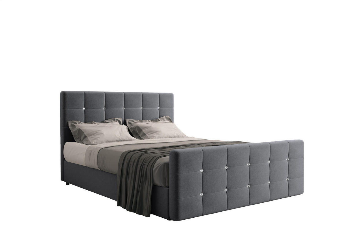 BOXBETT Mit Bettkasten Und Matratze Topper ROMA 140x200 cm Anthrazit H3-Bonell - Anthrazit/Dunkelblau, Holz/Holzwerkstoff (140/200cm) - Kaiser Möbel