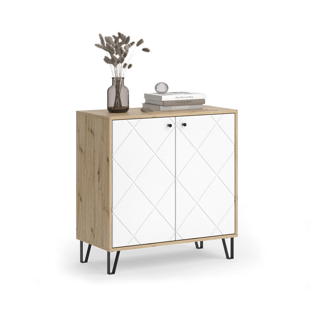 KOMMODE Nizza Artisan/Weiß 80.2 x 82.6 cm mit 2 Türen - Eiche Artisan/Weiß, Holzwerkstoff (80.2/82.6/40.1cm) - Vicco