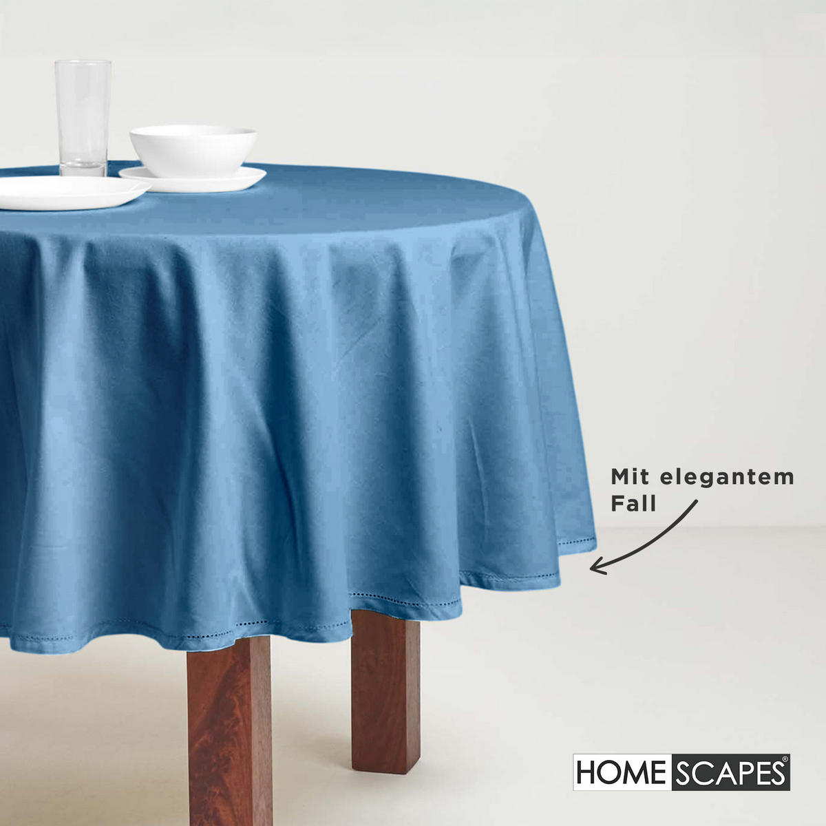 TISCHDECKE blau rund 178 cm, 100% Baumwolle - Blau, Textil (178/178cm) - Homescapes
