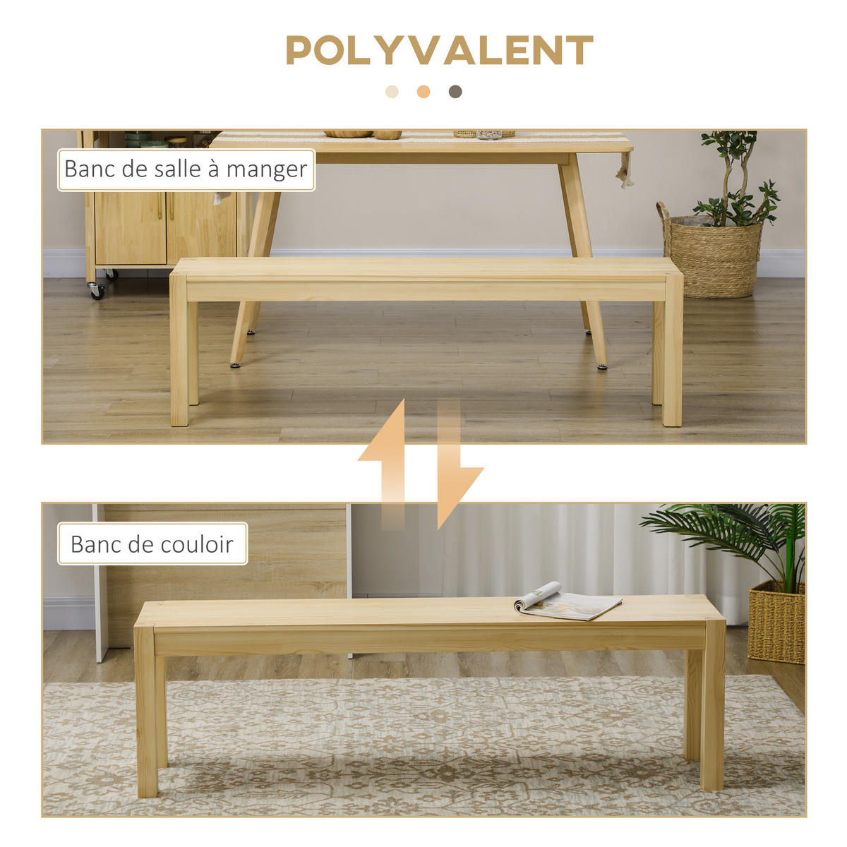 SITZBANK 3-Sitzer DE-13324 Massivholz mit natürlichem Finish Natur - Naturfarben, Holz (150/45/33cm) - ComfortXL