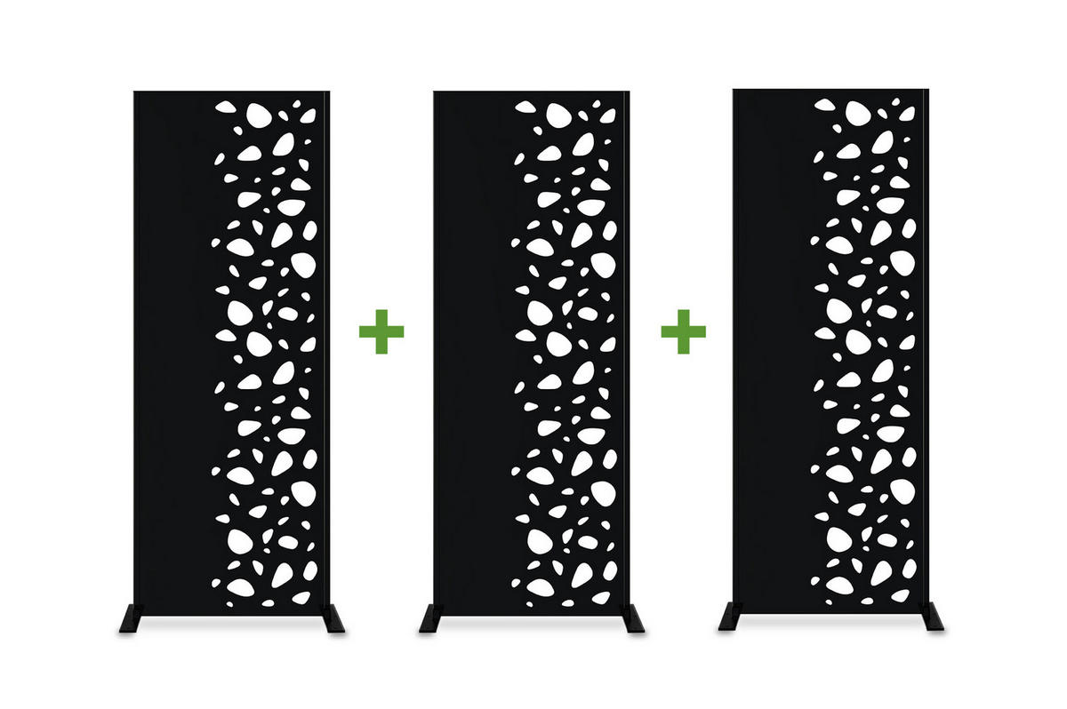 SICHTSCHUTZPANEELE dekorativ 3er-Set Sunny schwarz H.160cm, rechte Seite mit Muster - Schwarz, Metall (60/160cm) - Casanoov