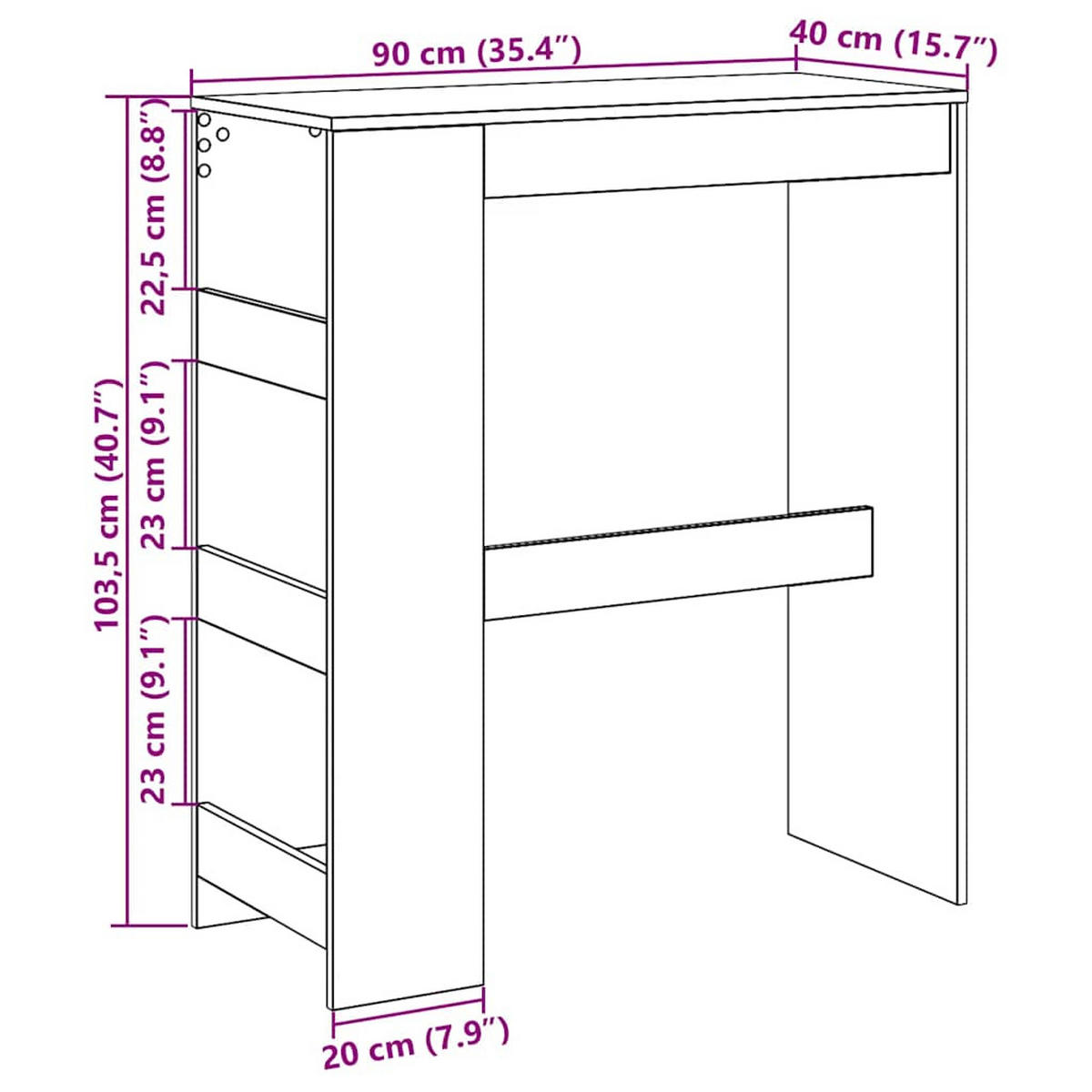 BARTISCH Mit Regal Schwarz Eichen-Optik 90/40/103,5 Cm - Schwarz, Holzwerkstoff (90/40/103.5cm) - vidaXL