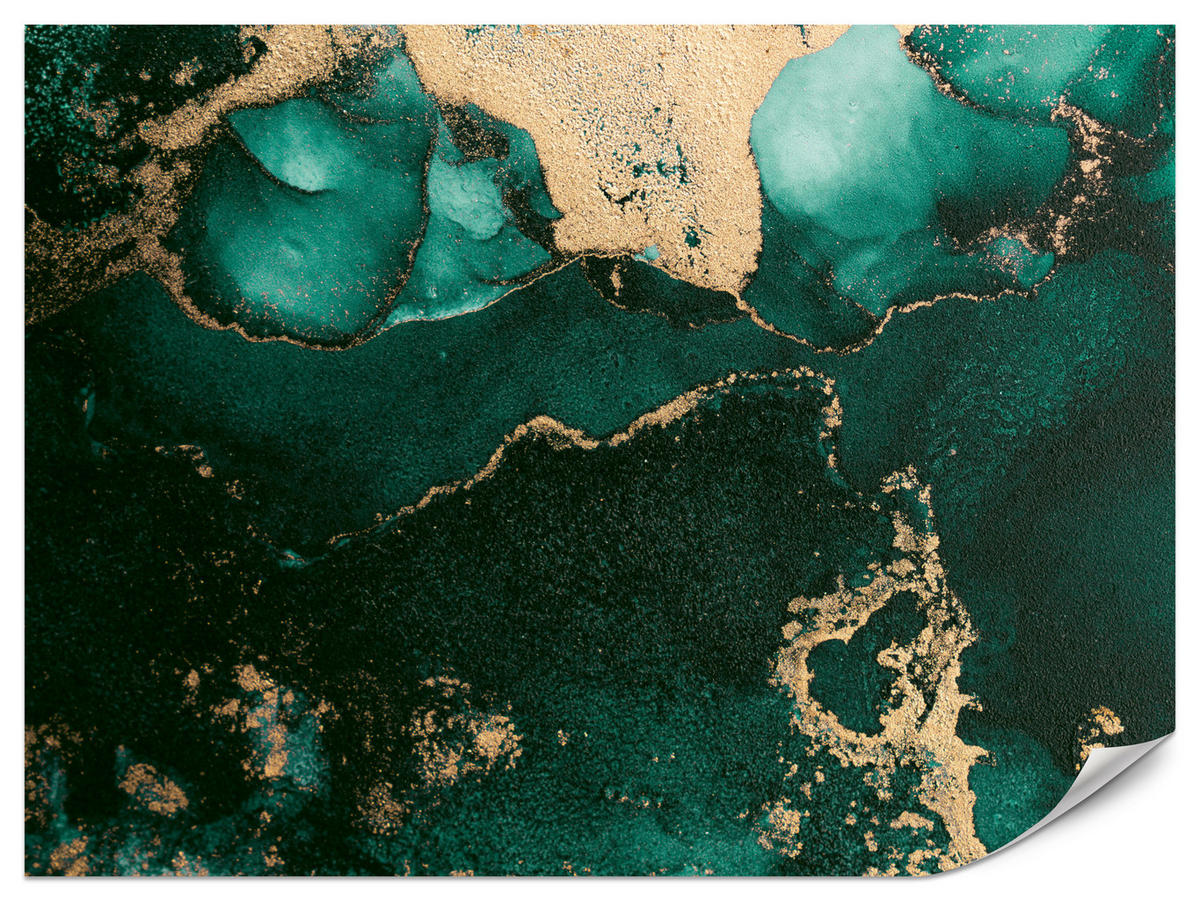 FOTOTAPETE für Küche Abstrakter Türkiser Marmor Goldimitation Modern 150x105 - Türkis, Papier (150/105cm) - Muralo