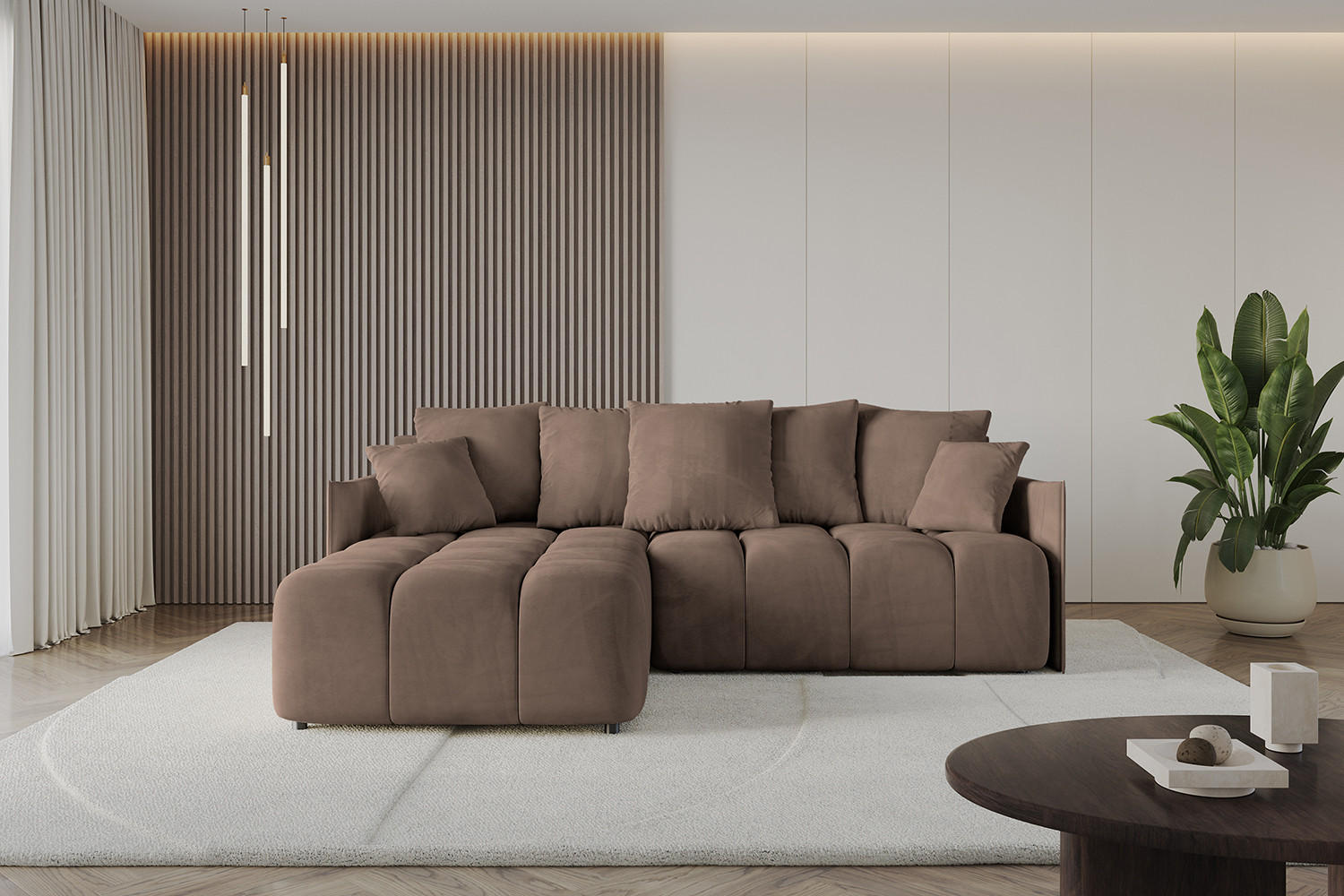 ECKSOFA mit Schlaffunktion und Bettkasten LONLI-L 242x175x88 Braun Velours - Braun, Holzwerkstoff/Kunststoff (242/175cm) - ALTDECOR