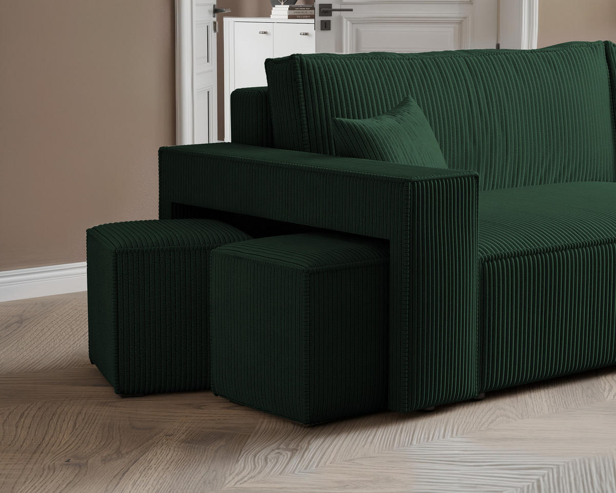 ECKSOFA PARIS mit Schlaffunktion und Bettkasten Grün - Grün, Holzwerkstoff/Kunststoff (262/145cm) - Idohome