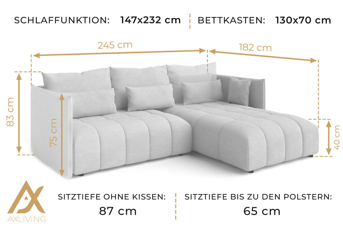 ECKSOFA L Form Cosmova Dunkelgrau 245/182/83 cm mit Schlaffunktion - Dunkelgrau/Schwarz, Kunststoff/Textil (245/182cm) - AX Living